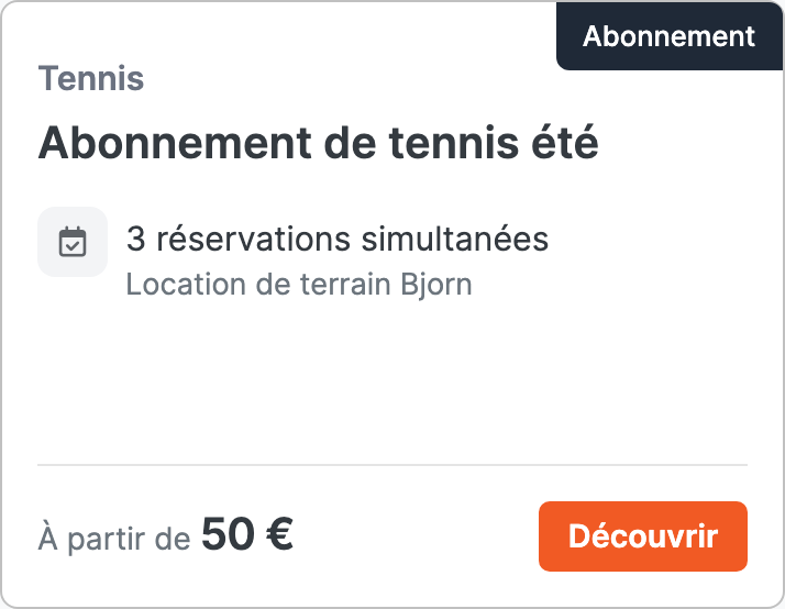 Carte produit « Abonnement de tennis été », à partir de 50 €, chez Bjorn's Club dans SportFinder